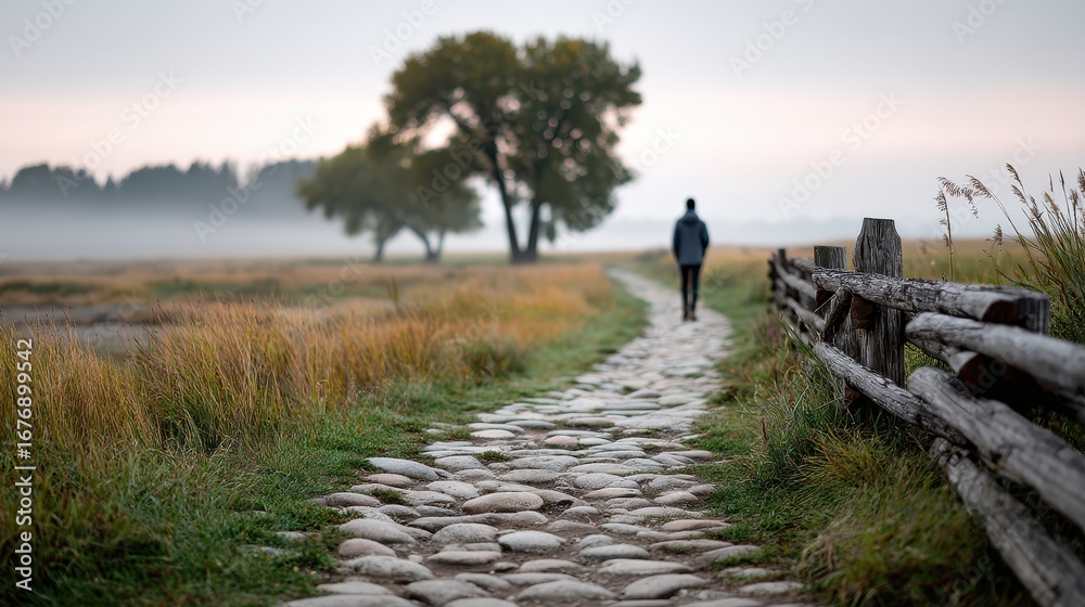 Fototapeta premium Peaceful walk in the woods on a well maintained path