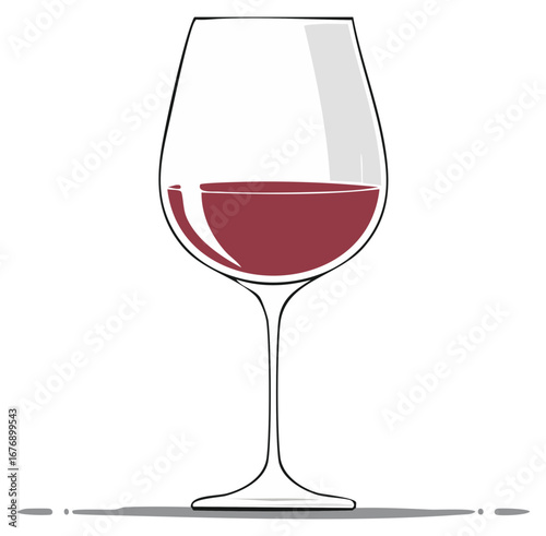 Elegant wine glass showcasing rich red wine, minimalist graphic illustration for refined taste, and alcoholic drink concepts.