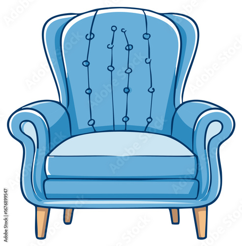 Blue Upholstered Armchair with Tufted Back and Comfortable Cushion for Reading