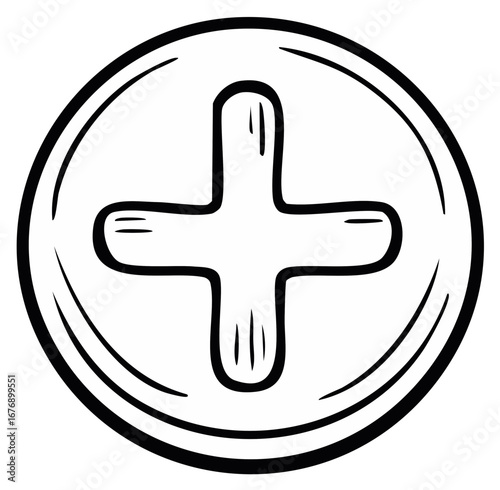 Round Plus Sign Icon Graphic - Simple Addition Symbol in Hand Drawn Style