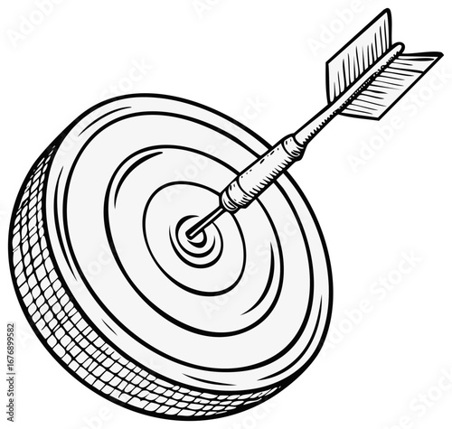 Dart Perfectly Landed in Bullseye Center Hand Drawn Illustration Achievement Concept