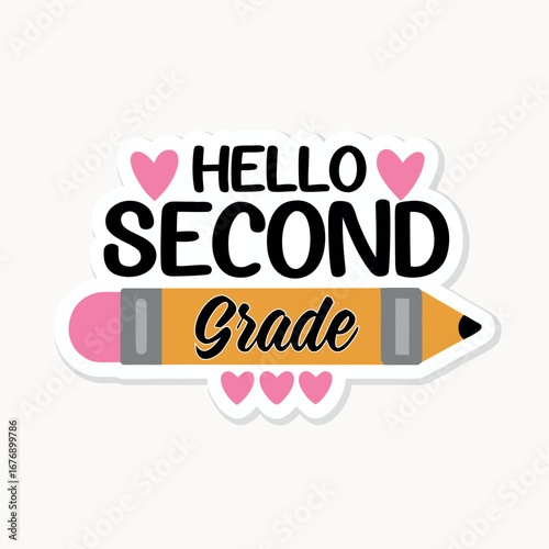 Art of cute second grade pencil with hearts sticker design
