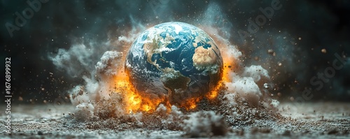 A powerful metaphorical depicting the Earth being crushed and consumed by the relentless burden of unchecked human population growth resource exploitation and unsustainable development
