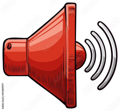 Red Megaphone Spreading Sound Waves with Impactful Announcement Design