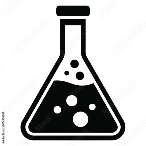 Black and White Flask with Bubbles, Science Lab Equipment, Chemical Reaction Concept