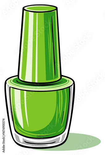 Vibrant green nail polish bottle illustration for beauty, cosmetics, and manicure concepts