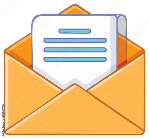New letter arriving in an open mail envelope communication symbol