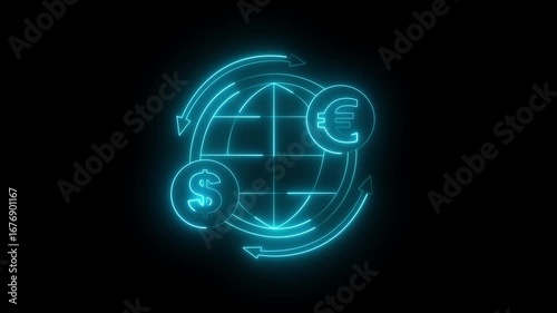 Wallpaper Mural glowing neon Dollar and euro icon with world globe, International money transfer icon. world business connecting icon. neon Digital Globe and Currency Icon. Global Finance and Technology Concept. Torontodigital.ca