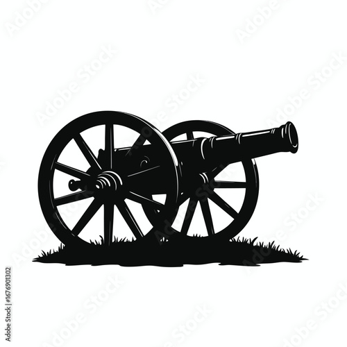 Black silhouette of an antique cannon on grass artillery 10
