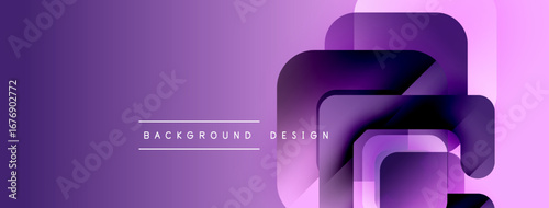 Purple abstract shapes overlap creating modern design. Gradient hues provide depth, visual interest. Text reads background design.