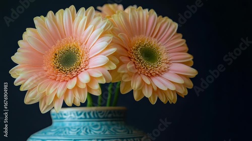 Pink Flowers in Blue Vase