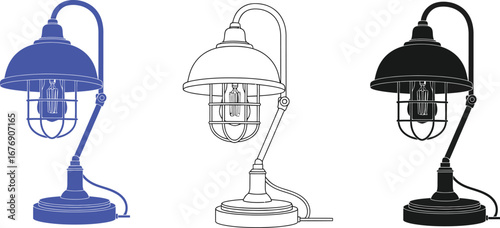 Industrial desk lamp vintage lighting design illustration art