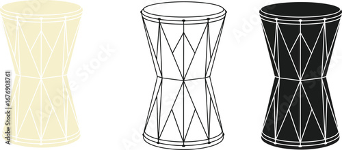 Hourglass drum vector illustration set of drum instrument