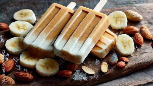 Delicious homemade frozen banana and almond treats made with simple ingredients in a cozy kitchen setting