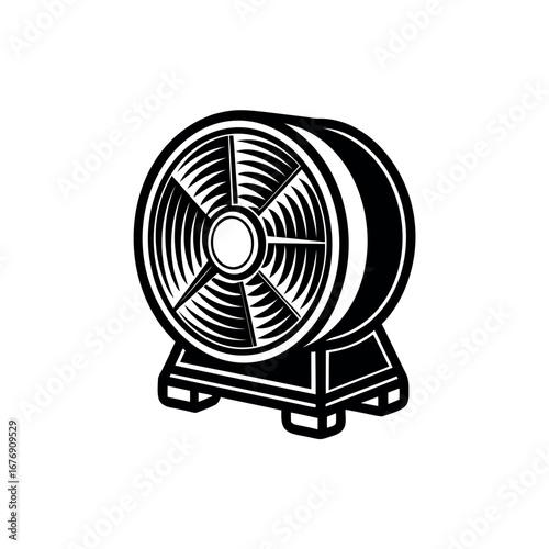 Black and white vintage industrial cooling fan for ventilation purposes silhouette Vector 