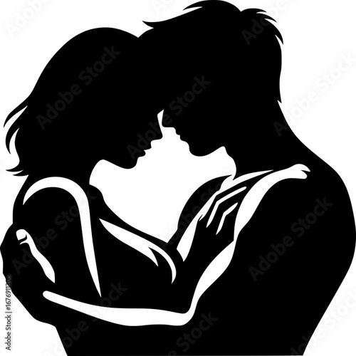 Embrace of Affection: A silhouette of an intimate couple in a tender embrace, representing love, warmth, and emotional connection, perfect for conveying romance.