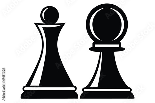 Vector Graphic Depicting Two Black Chess Pieces Standing Side By Side