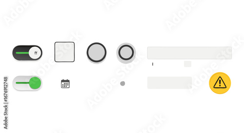 Form controls on a white background: A toggle switch with a red slider in the 'off' position, a checkbox with a checkmark, a red radio button unselected, a text input field with a blinking cursor
