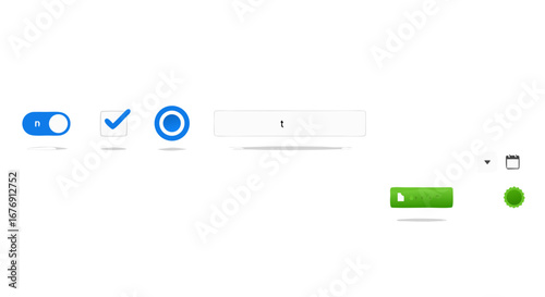 Form controls on a white background: A toggle switch with a red slider in the 'off' position, a checkbox with a checkmark, a red radio button unselected, a text input field with a blinking cursor