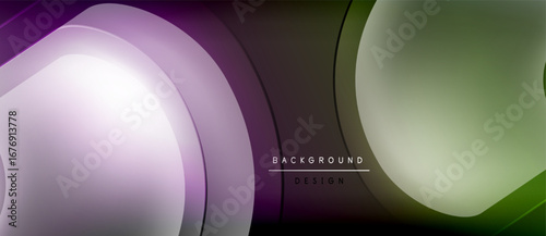 Abstract flowing shapes, purple, green hues dominate design. Modern background features smooth gradients, dynamic composition.