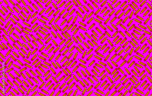 Seamless pattern of orange pencils with red eraser arranged in a diagonal repeating design on a white background. Perfect for school supplies, stationery themes, educational concepts, office supplies.