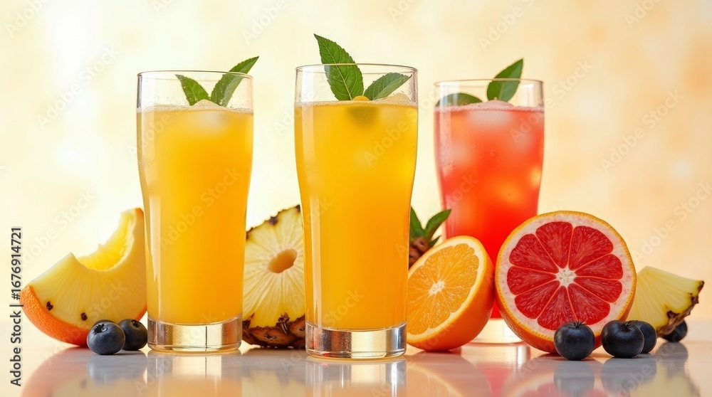 Fototapeta premium Refreshing Fruit Juices With Fresh Fruit orange juice