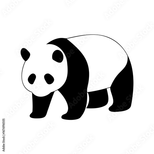 Minimalist illustration of a panda bear standing on a white background