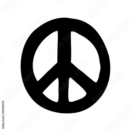 Simple Isolated Black Peace Sign Symbol on White Background Illustration
