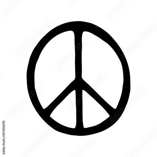 Hand drawn peace symbol in black on a white background image