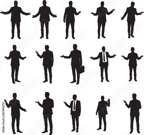 Business People Silhouettes in Various Poses Presenting or Explaining Something