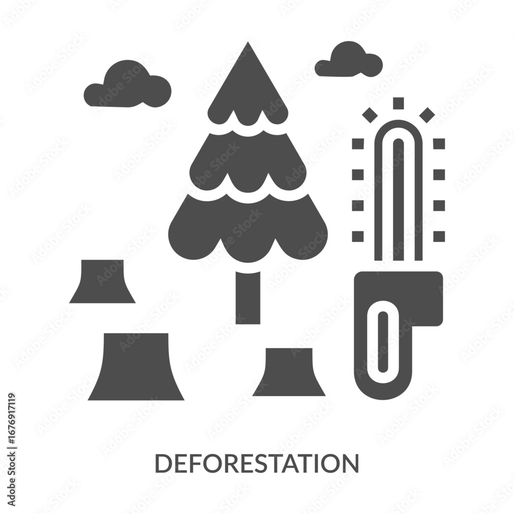 Fototapeta premium Deforestation Icon Line Style. Design Vector Illustration