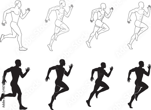 Wallpaper Mural Running Man Silhouettes and Outlines in Motion Sequence Vector Torontodigital.ca
