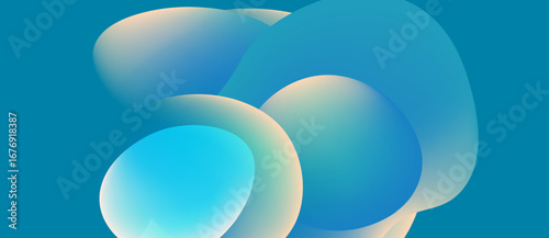 Abstract shapes overlap, creating soft gradients. Blue, yellow hues dominate composition. Minimalist design evokes fluidity, calmness.
