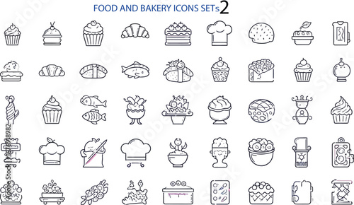 set of vector icons for food and bakery