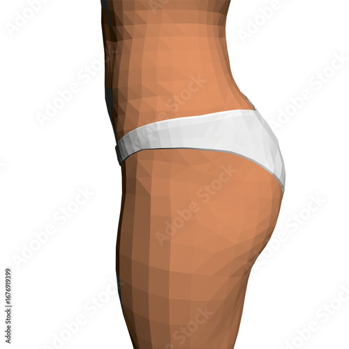 Polygonal girl in white panties, low-poly style with geometric shapes and clean lines. Side view. Vector illustration