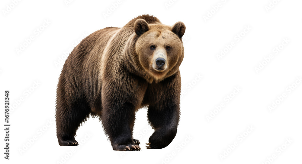 Fototapeta premium Brown bear cub isolated on white background wildlife animal portrait