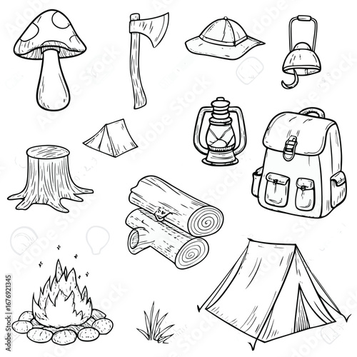 Outdoor Adventure Camping Essentials And Gear Illustration