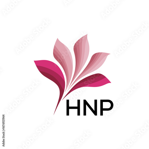 HNP Modern Pink Floral Logo Design on White Background, HNP Later Logo, Creative Nature-Inspired Logo Concept Isolated on White, 
