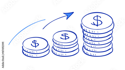Blue coins growth chart with arrow money finance