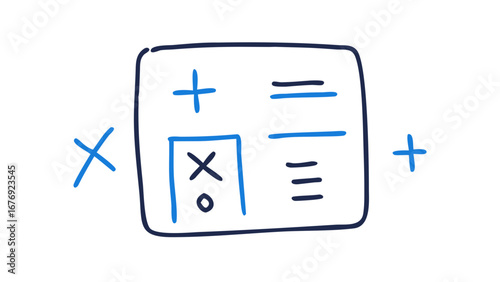Blue math symbols and tic tac toe game education
