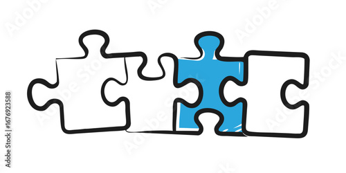 Blue puzzle piece fitting into black jigsaw vector