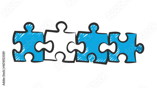 Blue puzzle pieces connected connection black
