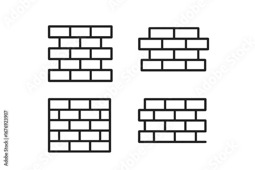 Brick wall line icon set. Vector outline symbol collection for construction, building, and architecture. Editable stroke graphic elements. Masonry and stonework concept design.