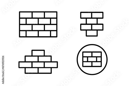 Brick wall line icon set. Simple outline vector collection for construction, building, and architecture. Editable stroke symbols for security, firewall, boundary concepts.