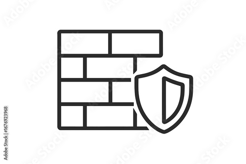 Firewall protection and security shield icon. Concept of network defense, data safety, and cybersecurity. Minimalistic vector pictogram for web, apps, and graphic design.