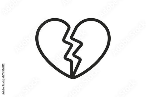 Broken heart icon vector. Sad love symbol. Heartbreak, divorce, separation concept. Relationship problem pictogram. Unhappy valentine sign. End of love metaphor. Outline logo.