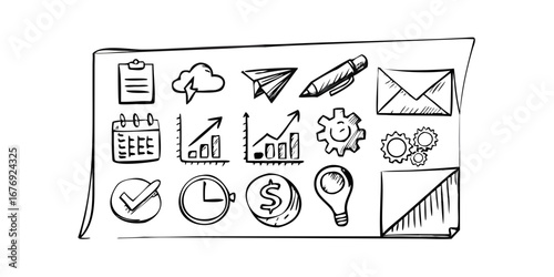 Business Icons Doodle sketch clipboard
