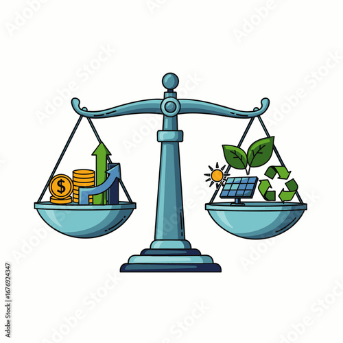 Illustrating the delicate balance, this scale depicts the essential choice between economic growth, financial prosperity, and vital environmental sustainability.