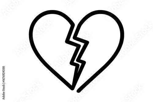 Heartbreak concept vector illustration. Broken heart outline icon. Simple line art symbol for divorce, breakup, sadness, pain, unhappy love, loneliness, relationship problems.