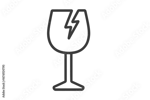 Fragile symbol with broken wine glass. Vector icon for packaging, shipping, and logistics. Handle with care warning sign for packages, boxes, and cargo. Isolated illustration.